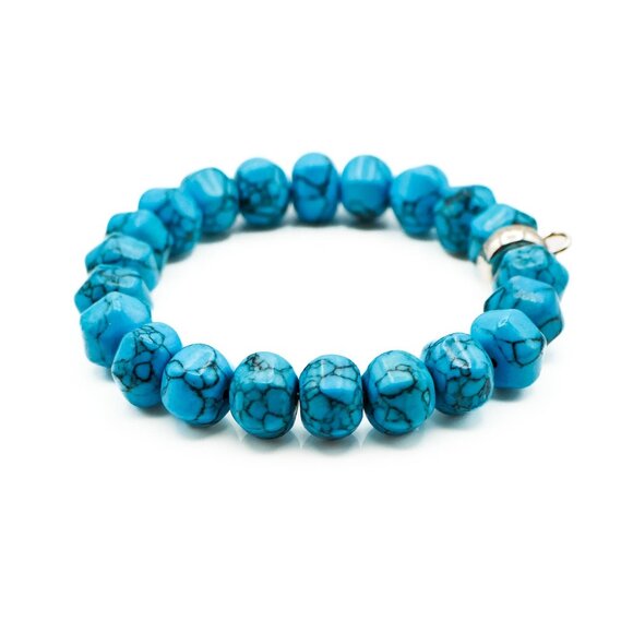 Thomas Sabo Simulated Turquoise Beaded Charm Carrier Bracelet 6.7 Inches - Picture 5 of 5